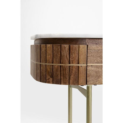 Luxe ovale houten console tafel met marmeren blad en gouden poten – modern design sidetable met lades 100 cm