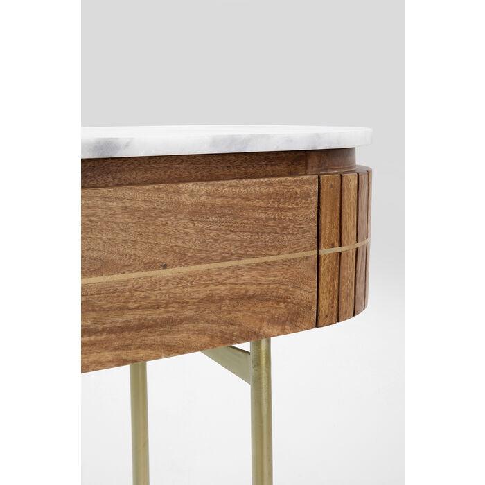 Luxe ovale houten console tafel met marmeren blad en gouden poten – modern design sidetable met lades 100 cm