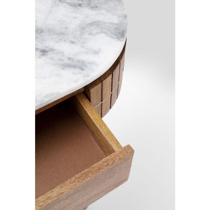 Luxe ovale houten console tafel met marmeren blad en gouden poten – modern design sidetable met lades 100 cm