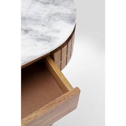 Luxe ovale houten console tafel met marmeren blad en gouden poten – modern design sidetable met lades 100 cm