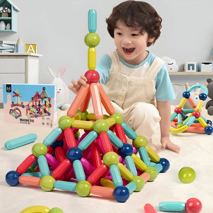Magnetische Bouwblokken Set voor Kinderen – Educatief Speelgoed met Gekleurde Staven en Ballen voor Creatief Bouwen en Motorische Ontwikkeling vanaf 3 Jaar