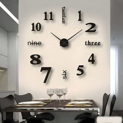 3D Wandklok met Grote Cijfers Zelfklevend Modern Design Geruisloos Zwart Zilver Goud Rood Glow-in-the-Dark voor Woonkamer Slaapkamer Kantoor