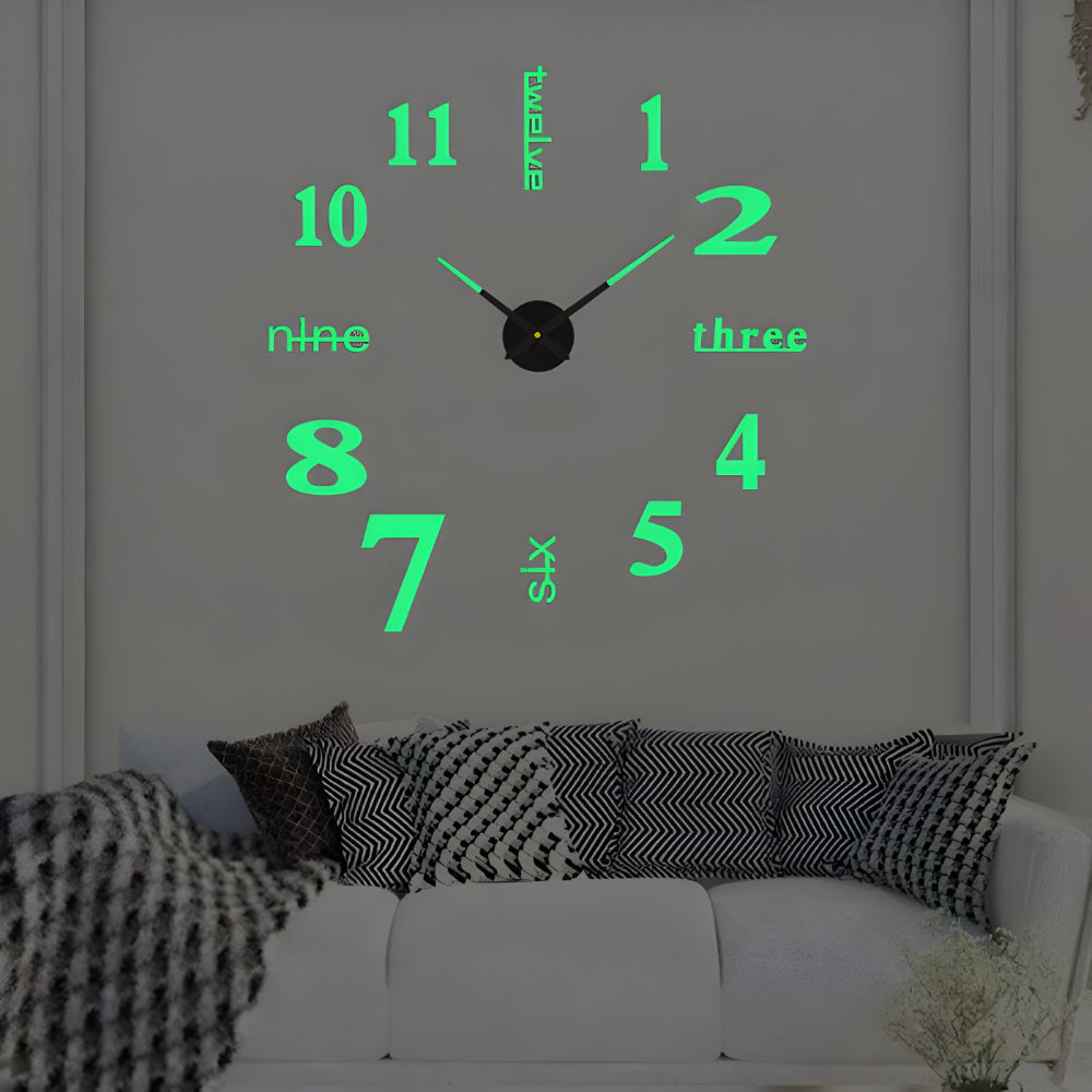 3D Wandklok met Grote Cijfers Zelfklevend Modern Design Geruisloos Zwart Zilver Goud Rood Glow-in-the-Dark voor Woonkamer Slaapkamer Kantoor