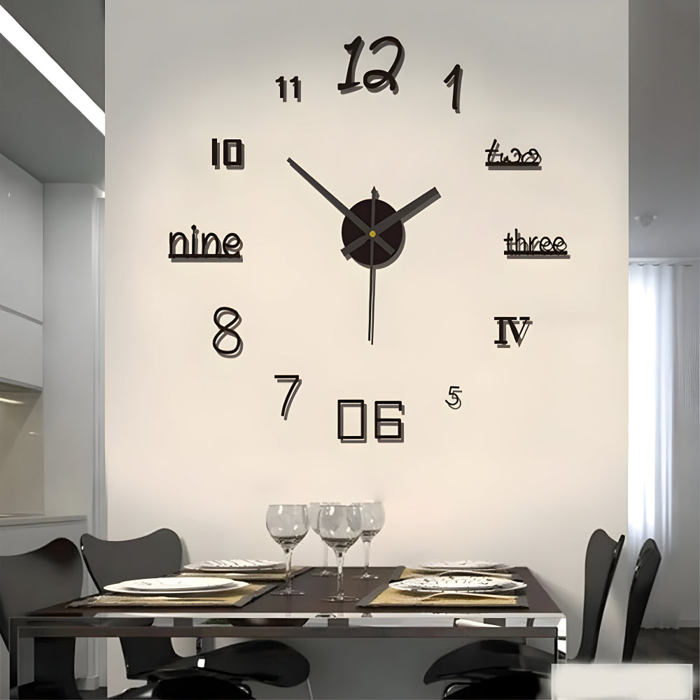 3D Wandklok met Grote Cijfers Zelfklevend Modern Design Geruisloos Zwart Zilver Goud Rood Glow-in-the-Dark voor Woonkamer Slaapkamer Kantoor