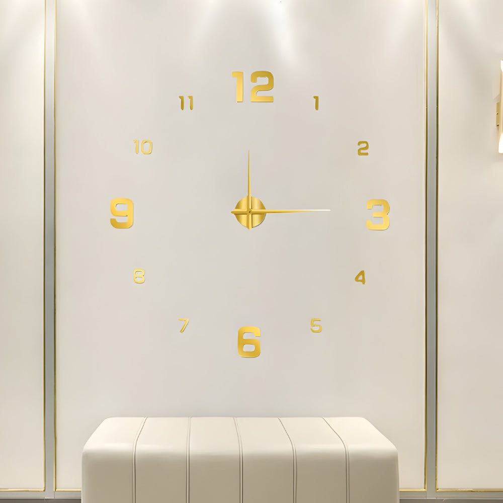 3D Wandklok met Grote Cijfers Zelfklevend Modern Design Geruisloos Zwart Zilver Goud Rood Glow-in-the-Dark voor Woonkamer Slaapkamer Kantoor