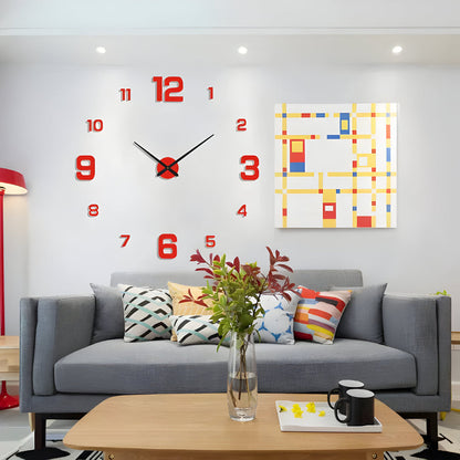 3D Wandklok met Grote Cijfers Zelfklevend Modern Design Geruisloos Zwart Zilver Goud Rood Glow-in-the-Dark voor Woonkamer Slaapkamer Kantoor