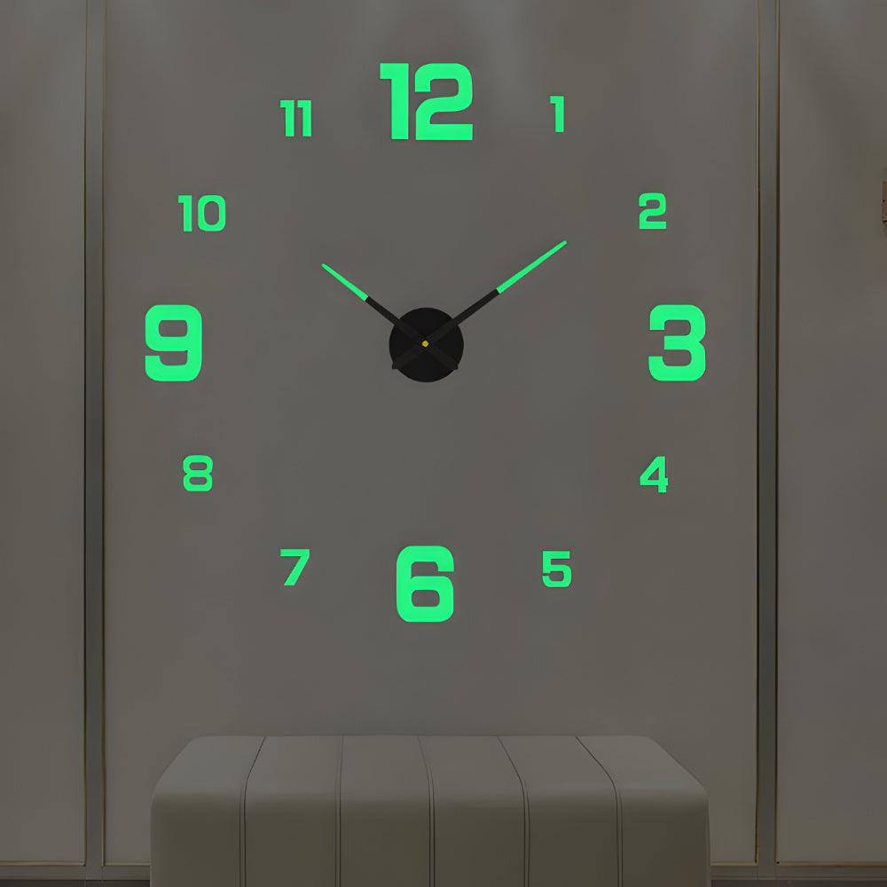 3D Wandklok met Grote Cijfers Zelfklevend Modern Design Geruisloos Zwart Zilver Goud Rood Glow-in-the-Dark voor Woonkamer Slaapkamer Kantoor