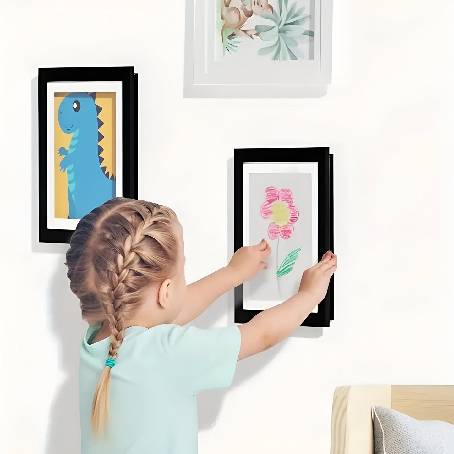 Kinderkunst Wissellijst A4 A3 met Opbergcapaciteit 150 Tekeningen Hout Klap Fotolijst voor Kinderkamer Woonkamer