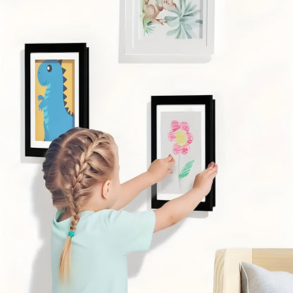 Kinderkunst Wissellijst A4 A3 met Opbergcapaciteit 150 Tekeningen Hout Klap Fotolijst voor Kinderkamer Woonkamer