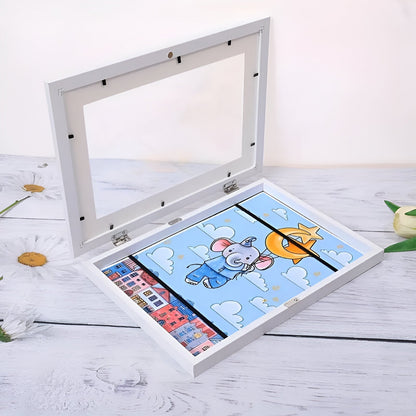 Kinderkunst Wissellijst A4 A3 met Opbergcapaciteit 150 Tekeningen Hout Klap Fotolijst voor Kinderkamer Woonkamer