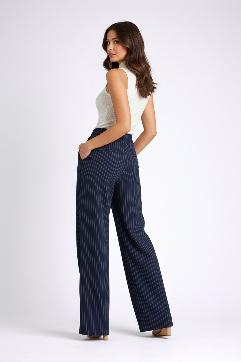 Krijtstreep broek brunette achterkant