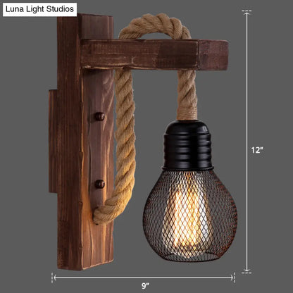 Houten Wandlamp met Touwarm en Glazen Lantaarn – Scandinavische Sfeer voor Slaapkamer en Hal