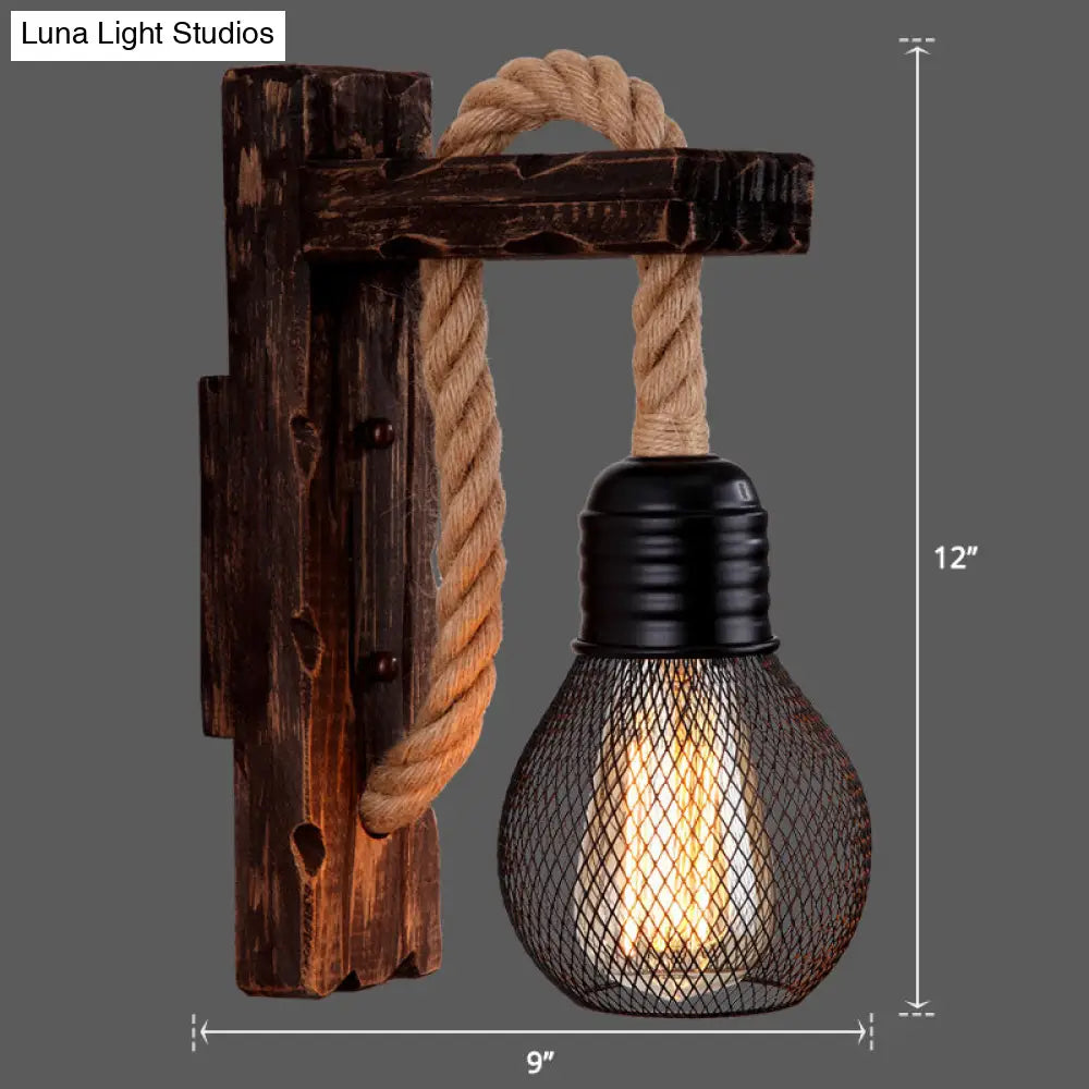 Houten Wandlamp met Touwarm en Glazen Lantaarn – Scandinavische Sfeer voor Slaapkamer en Hal