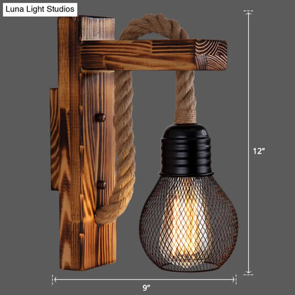 Houten Wandlamp met Touwarm en Glazen Lantaarn – Scandinavische Sfeer voor Slaapkamer en Hal