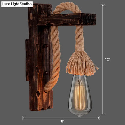 Houten Wandlamp met Touwarm en Glazen Lantaarn – Scandinavische Sfeer voor Slaapkamer en Hal