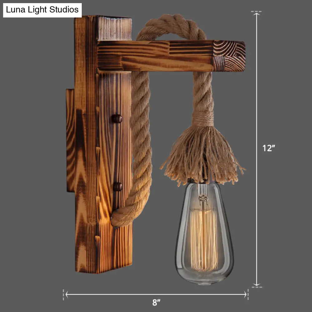 Houten Wandlamp met Touwarm en Glazen Lantaarn – Scandinavische Sfeer voor Slaapkamer en Hal