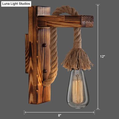 Houten Wandlamp met Touwarm en Glazen Lantaarn – Scandinavische Sfeer voor Slaapkamer en Hal