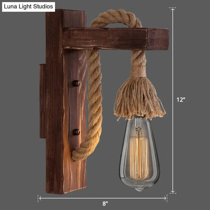 Houten Wandlamp met Touwarm en Glazen Lantaarn – Scandinavische Sfeer voor Slaapkamer en Hal
