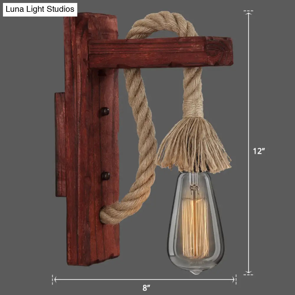 Houten Wandlamp met Touwarm en Glazen Lantaarn – Scandinavische Sfeer voor Slaapkamer en Hal