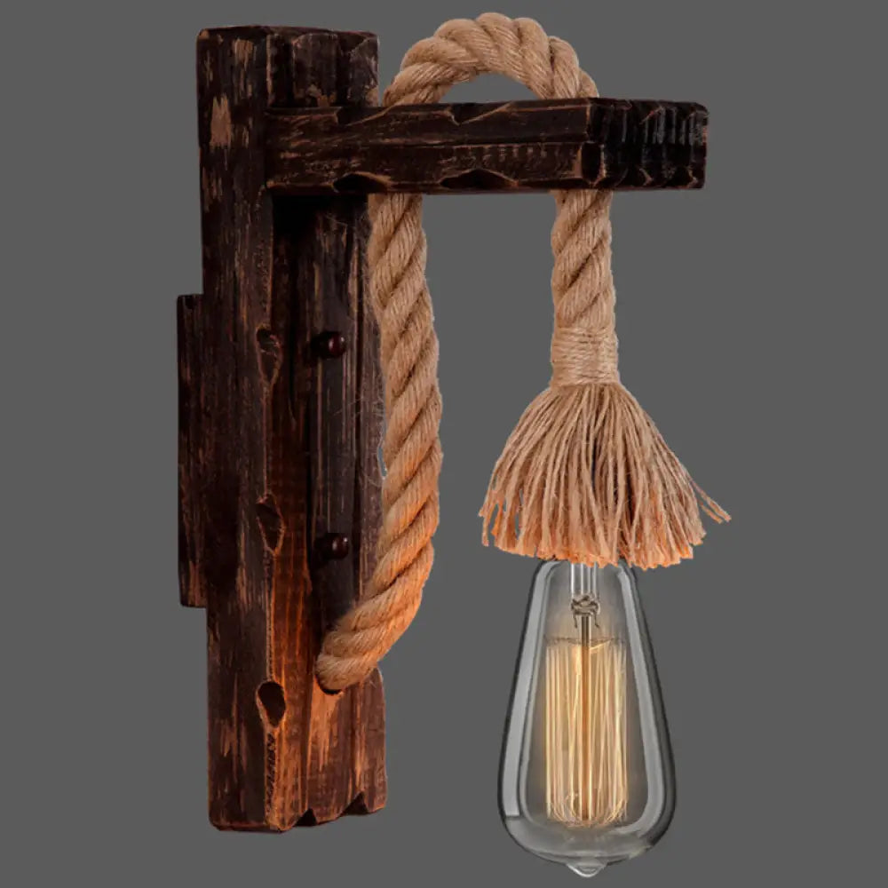 Houten Wandlamp met Touwarm en Glazen Lantaarn – Scandinavische Sfeer voor Slaapkamer en Hal