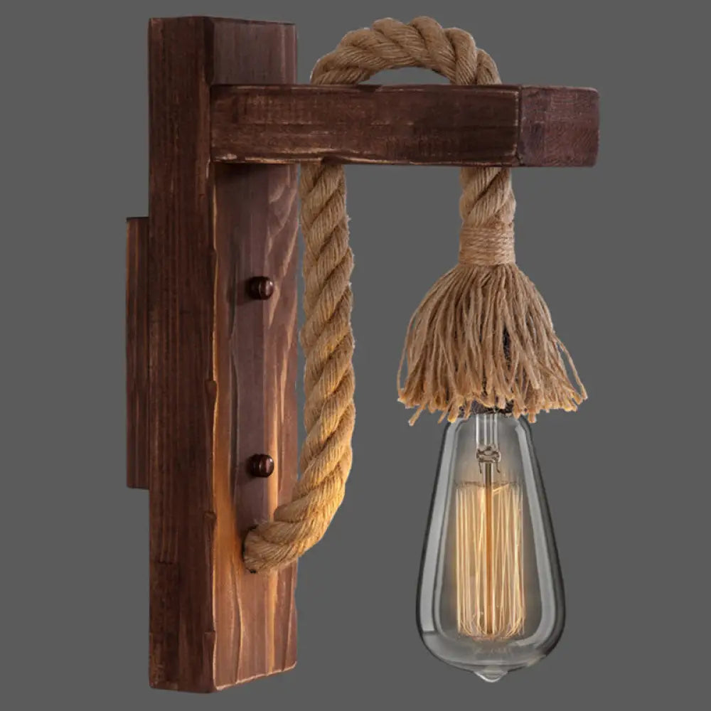 Houten Wandlamp met Touwarm en Glazen Lantaarn – Scandinavische Sfeer voor Slaapkamer en Hal