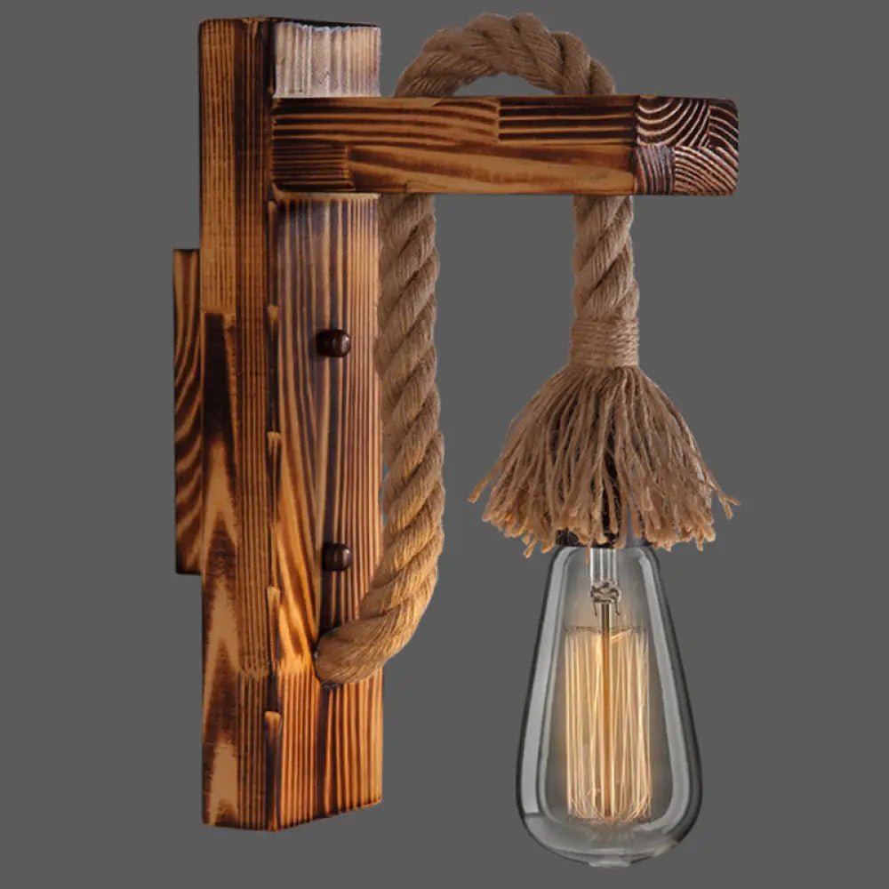 Houten Wandlamp met Touwarm en Glazen Lantaarn – Scandinavische Sfeer voor Slaapkamer en Hal