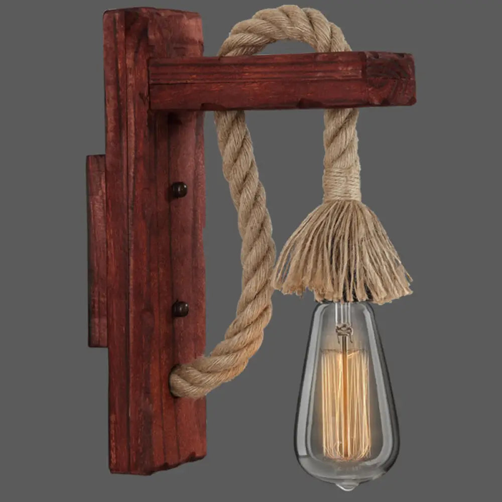Houten Wandlamp met Touwarm en Glazen Lantaarn – Scandinavische Sfeer voor Slaapkamer en Hal