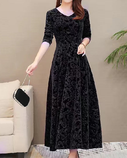 Fluwelen Midi Jurk Lange Mouwen Elegante Zomerjurk
