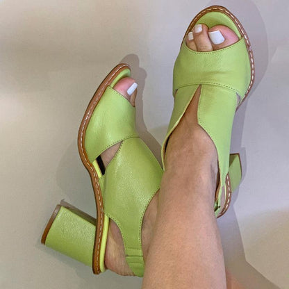Dames Sandalen met Blokhak Open Teen Elegant Comfortabel Leer Bordeauxrood Zomerschoenen