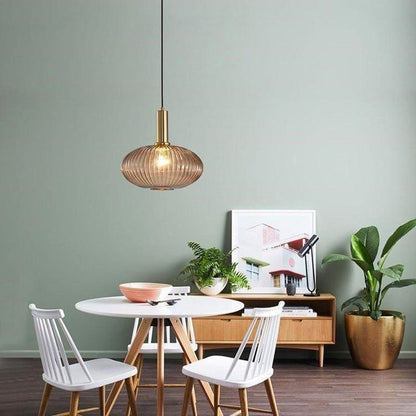 Hanglamp Ribbelglas Vintage 1-Lichts Goud E27