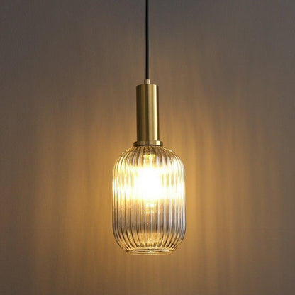 Hanglamp Ribbelglas Vintage 1-Lichts Goud E27