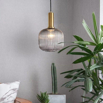 Hanglamp Ribbelglas Vintage 1-Lichts Goud E27