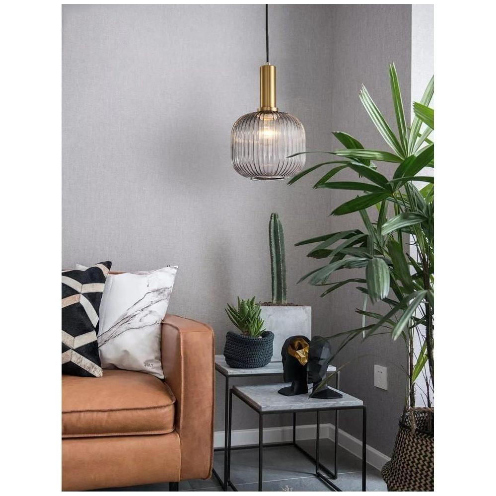 Hanglamp Ribbelglas Vintage 1-Lichts Goud E27