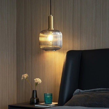 Hanglamp Ribbelglas Vintage 1-Lichts Goud E27