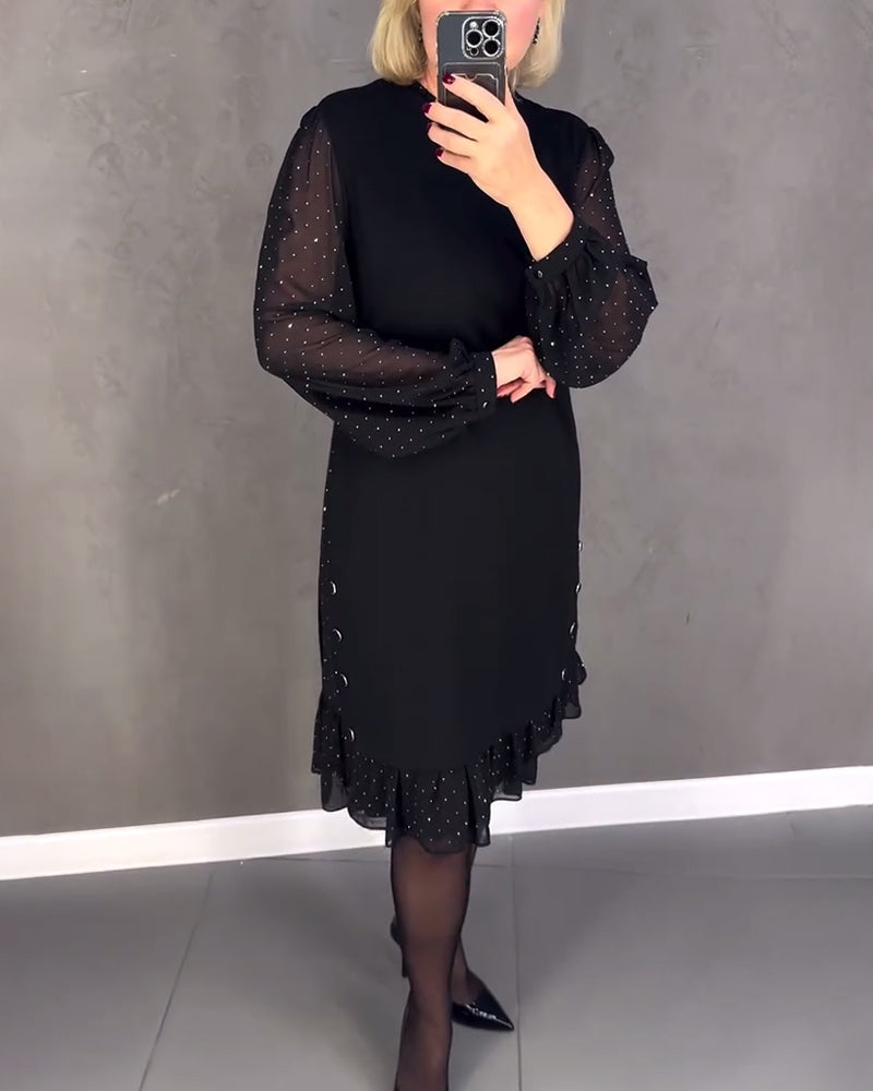 Langarmige elegante jurk met stippen in de kleur Zwart voor dames in stijl ideaal voor de herfst.