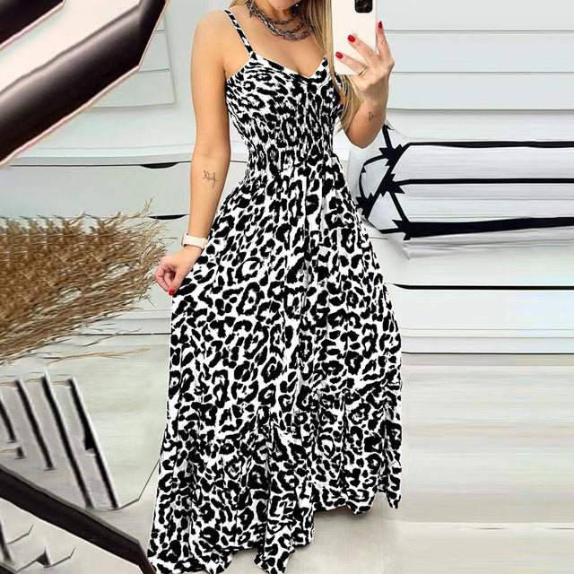Lange jurk met luipaardprint in de kleur Luipaard Wit voor dames in stijl ideaal voor de lente.