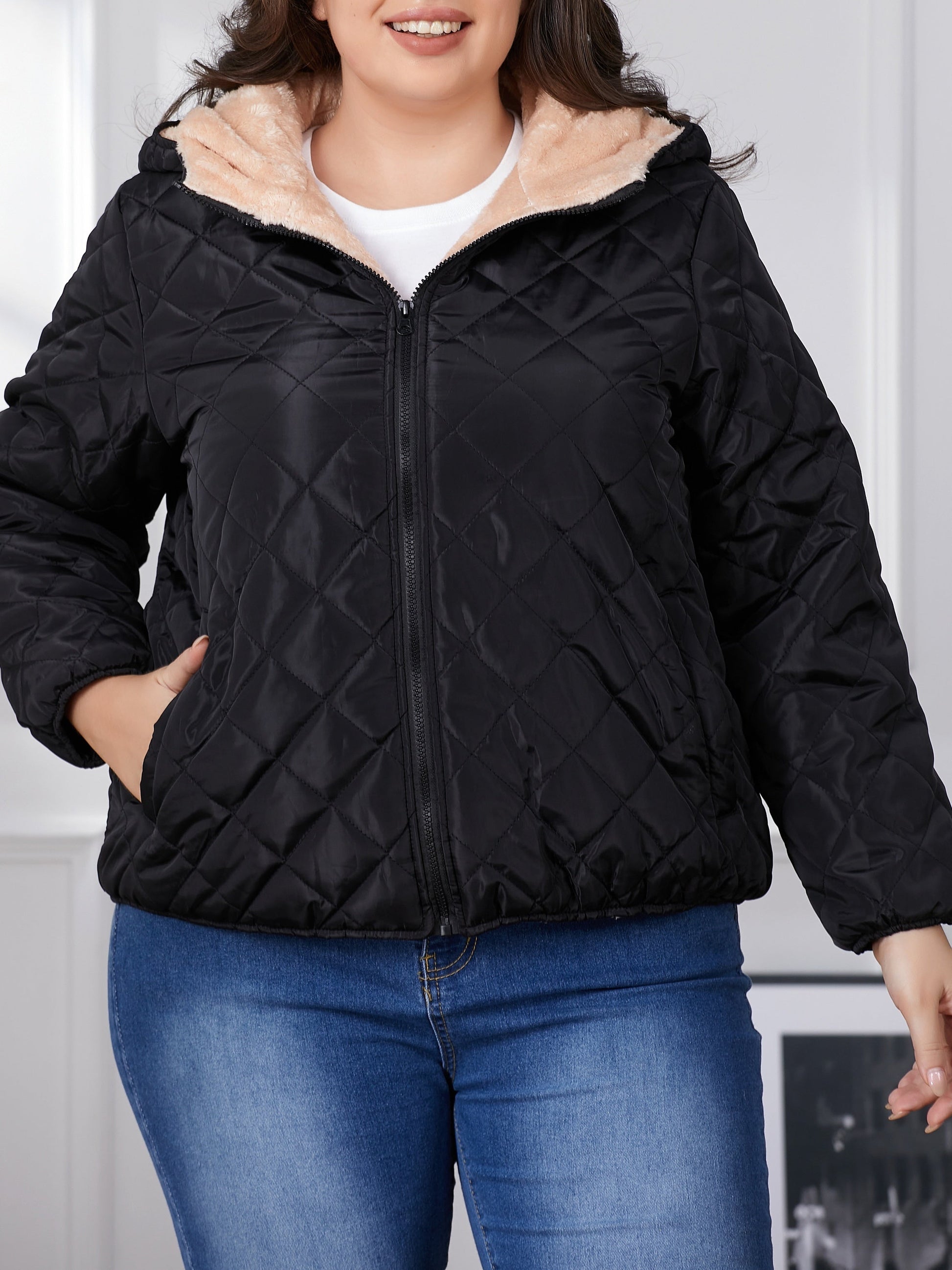 Plus Size Gewatteerde Jas met Capuchon voor Vrouwen - StudioMarella