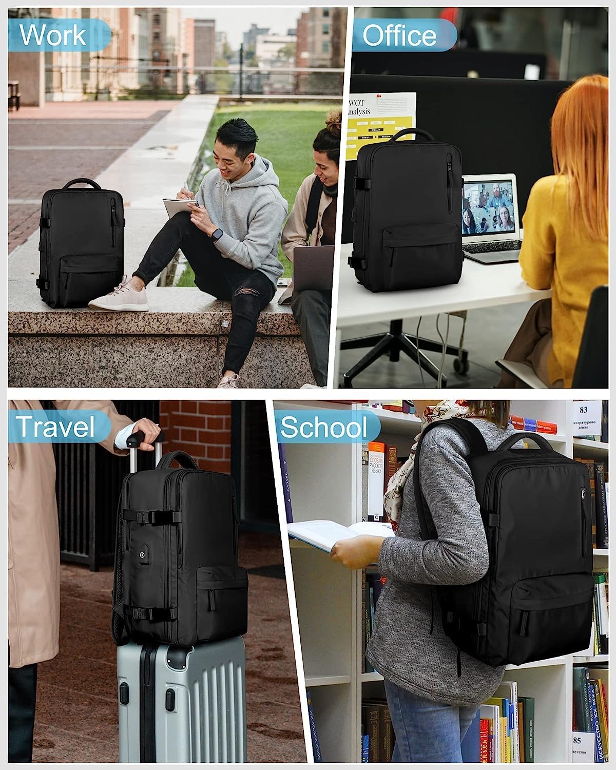 Waterbestendige Reistas 40L met Schoenenvak en USB-Poort – Geschikt voor Laptops tot 35,56 cm