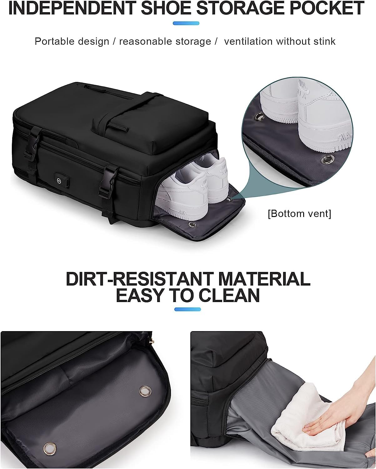 Waterbestendige Reistas 40L met Schoenenvak en USB-Poort – Geschikt voor Laptops tot 35,56 cm