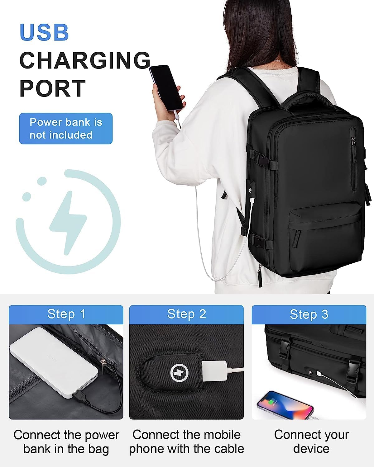 Waterbestendige Reistas 40L met Schoenenvak en USB-Poort – Geschikt voor Laptops tot 35,56 cm