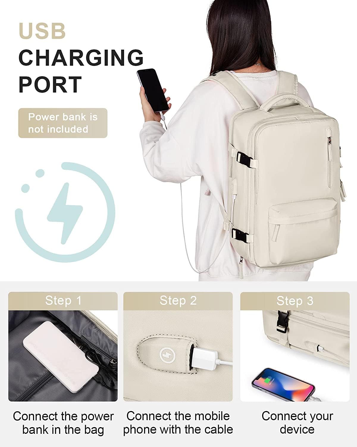 Waterbestendige Reistas 40L met Schoenenvak en USB-Poort – Geschikt voor Laptops tot 35,56 cm