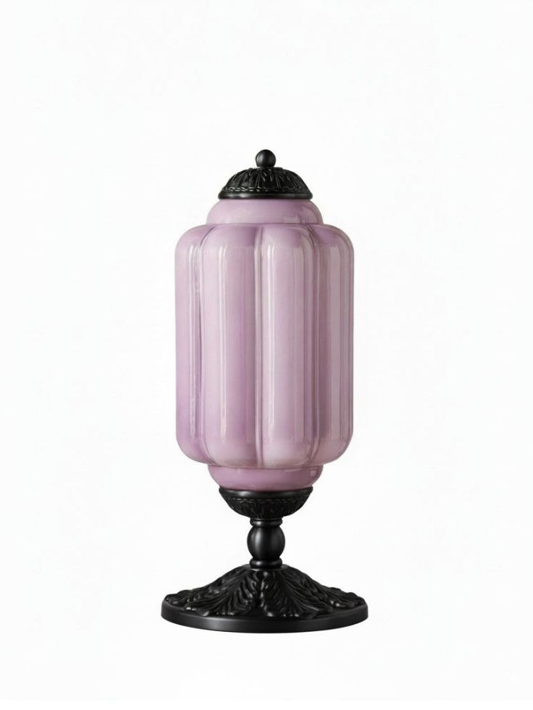 Vintage Glazen Tafellamp met Messing of Zwarte Afwerking