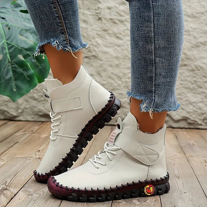 Vrouwenschoenen Hoge Leren Pumps met Veters en Klittenband Comfortabele Hak - StudioMarella