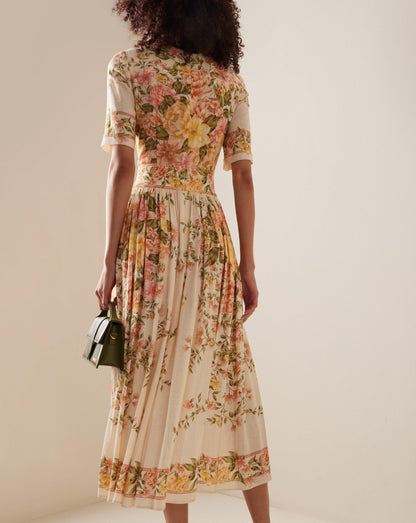 Vrouwelijke Zomerjurk Bloemenprint Midi Lengte Elegante Rok