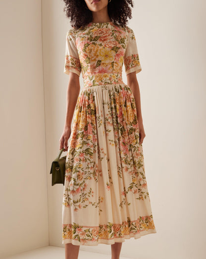 Bloemen Midi Jurk Elegante Zomerjurk Vrouw
