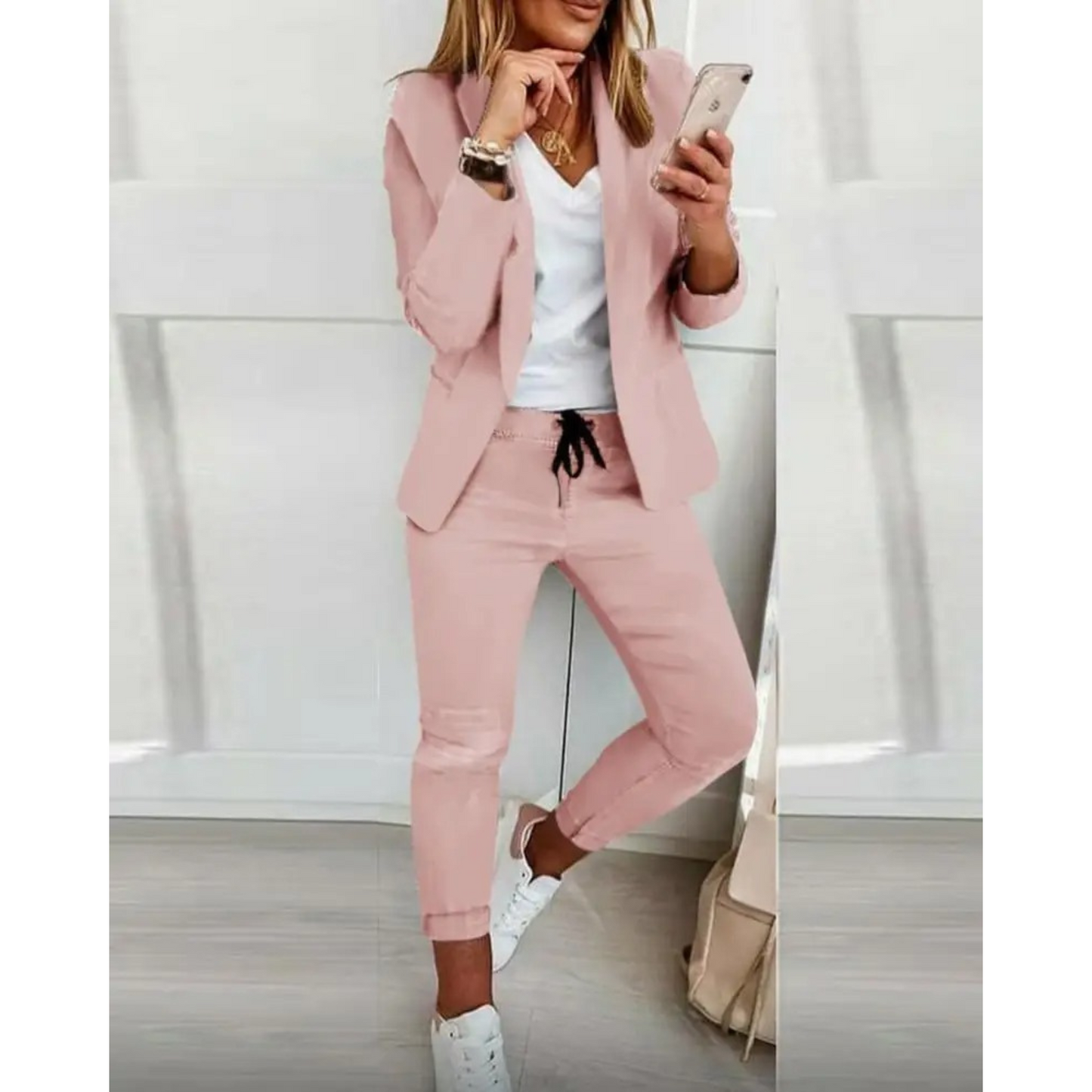 Blazer Broek Set Effengrijs Slim Fit Dame - StudioMarella