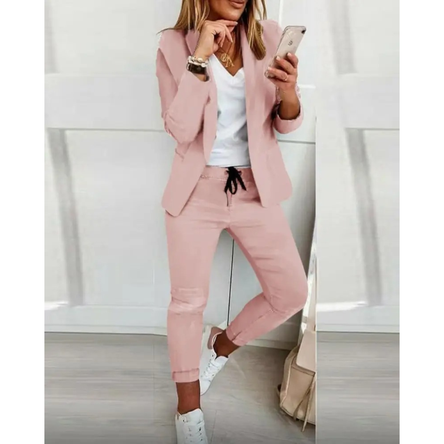 Blazer Broek Set Effengrijs Slim Fit Dame - StudioMarella