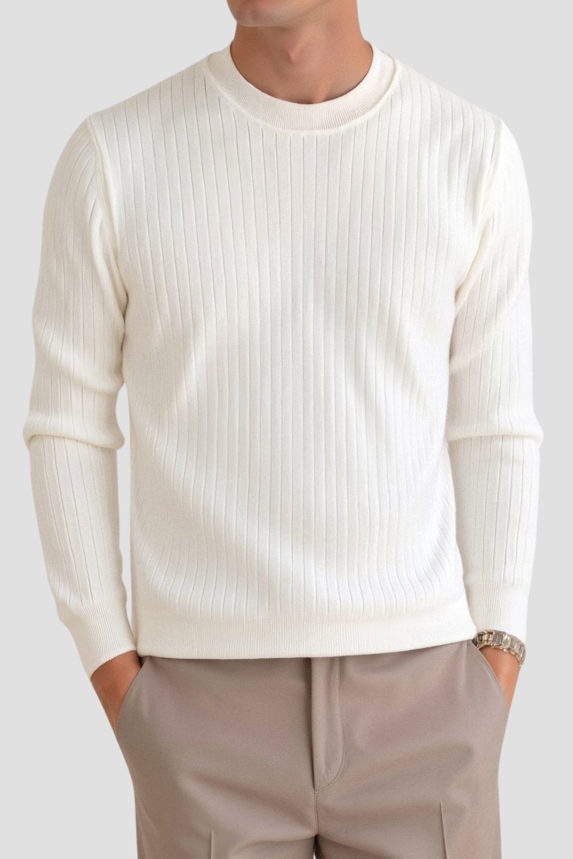 Stijlvolle Ribbels Gebreide Heren Longsleeve Trui - Liam