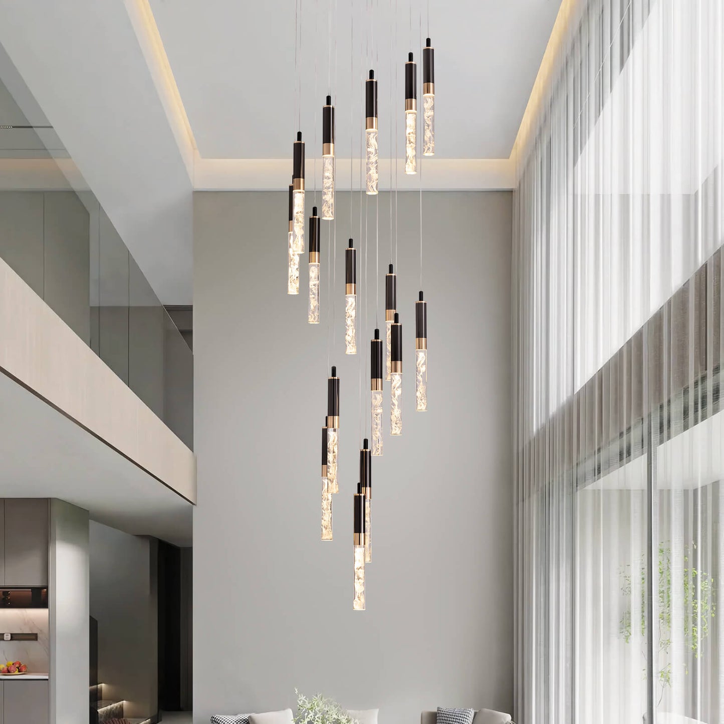 Kristallen Trap Kroonluchter Zwart K9 Crystal 300cm LED Modern Hoog Plafond