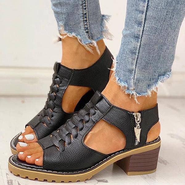 Dames Sandalen met Open Teen en Blokhak – Ritssluiting Plateau Zomerschoenen voor Feesten en Uitgaan